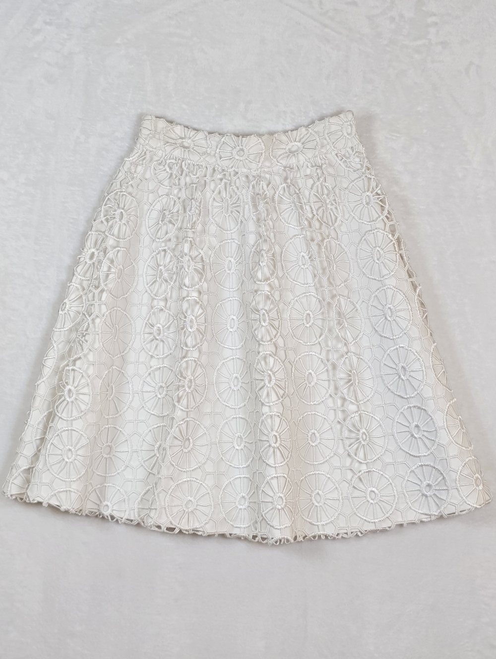 Tibi New York White Guipure Lace Medallion Crochet Cotton A-line Skirt Sz.0 - Picture 2 of 14